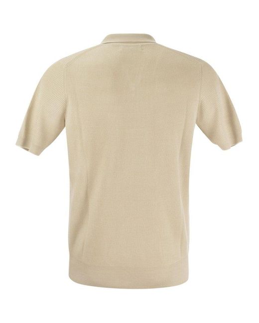 Brunello Cucinelli White Cotton Rib Knit Polo Shirt for men