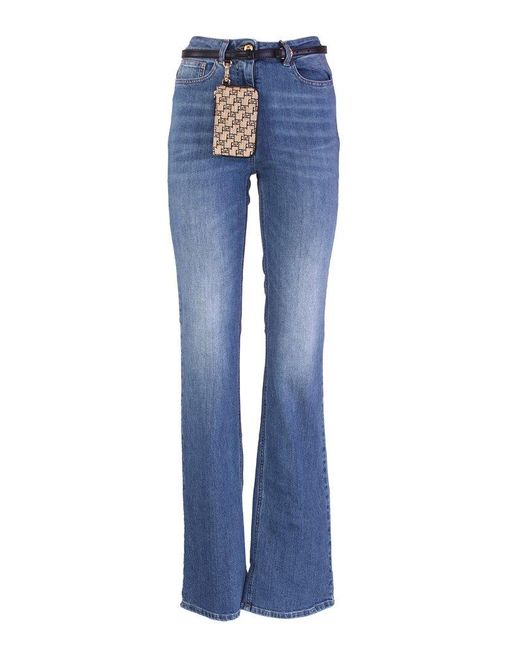 Elisabetta Franchi Blue Belted Bootcut Jeans