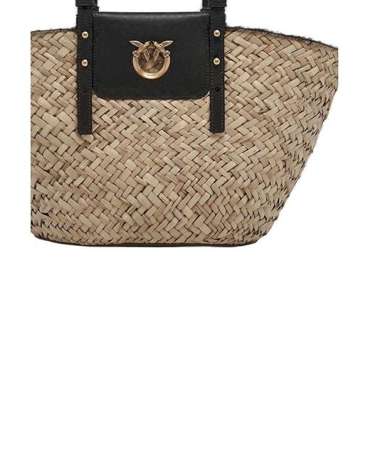 Pinko Natural Love Birds Logo Plaque Tote Bag