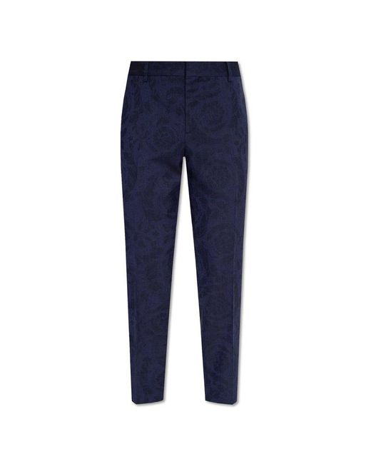 Versace Blue Wool Pleat-Front Trousers for men