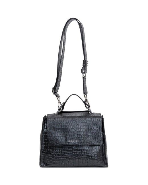 Orciani Black Small Sveva Logo Lettering Embossed Tote Bag