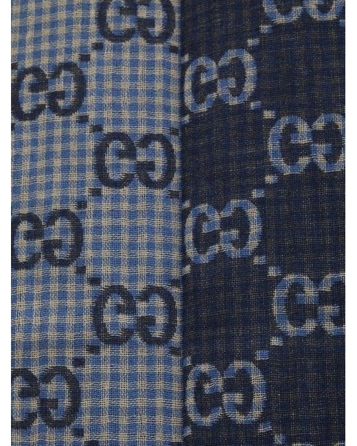 Gucci Blue GG Wool Scarf for men