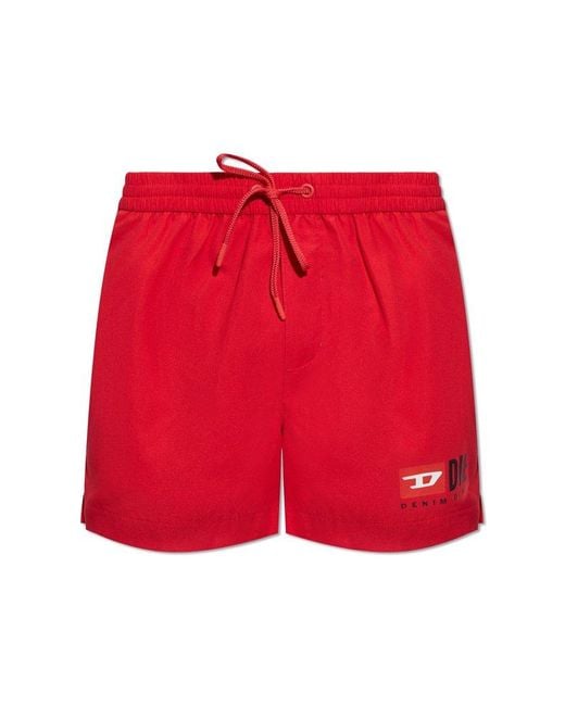 DIESEL Red Logo-print Swim Shorts for men