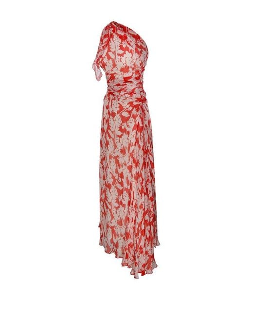 Victoria Beckham Red One Shoulder Draped Midi Dress