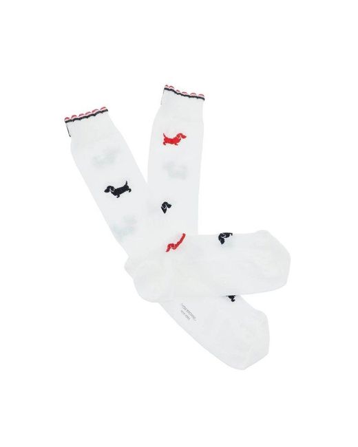 Thom Browne White Hector Socks In Cotton Piqué