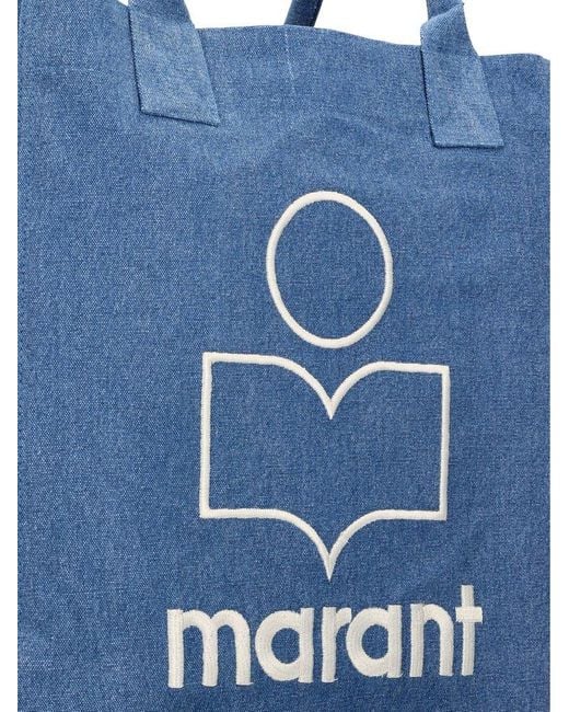 Isabel Marant Blue Logo Printed Open-top Tote Bag