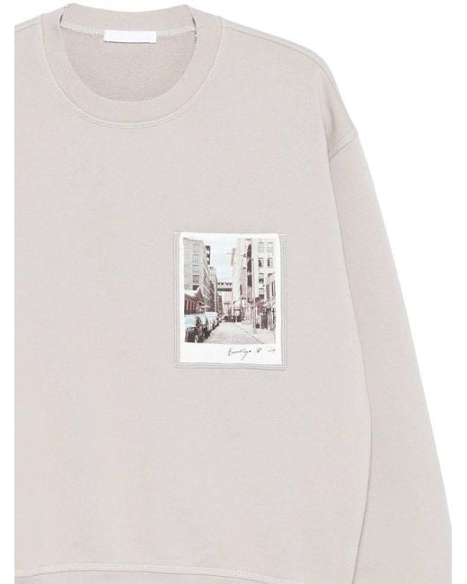 Helmut Lang White Graphic Crew Neck Sweater for men