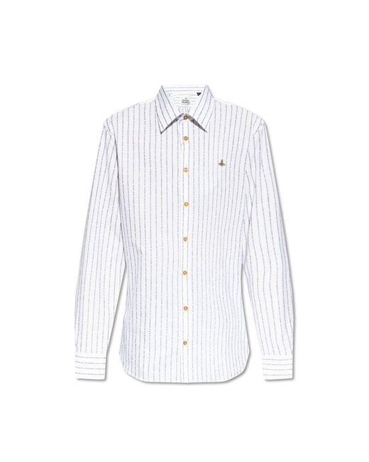Vivienne Westwood White Orb Embroidered Striped Shirt for men
