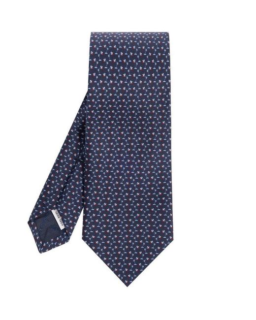 Ferragamo Blue Patterned Tie In Silk, for men
