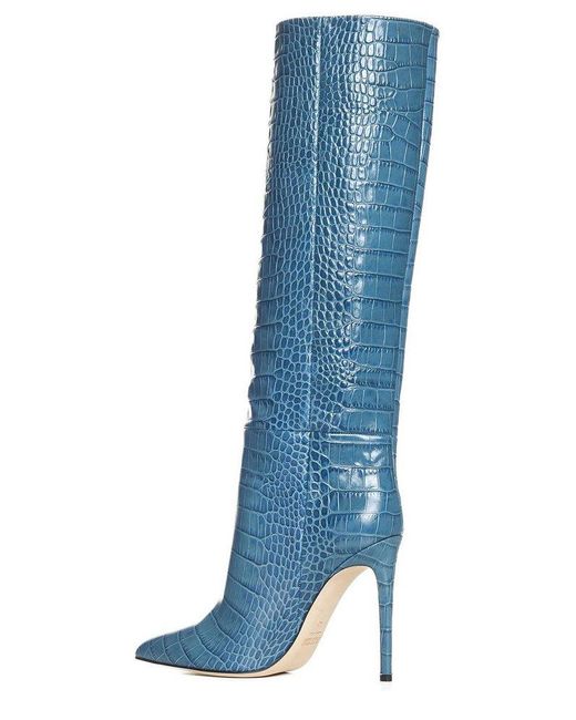 Paris Texas Blue Embossed Knee-High Stiletto Boots