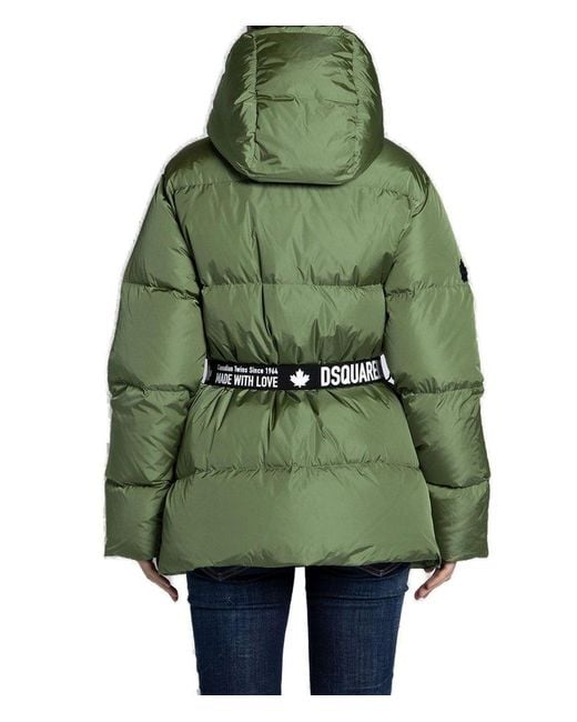 DSquared² Green Logo Printed Padded Puffer Jacket