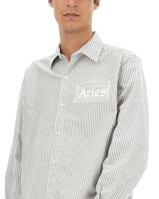 Aries White Logo Printed Stripe Detailed Shirt for men