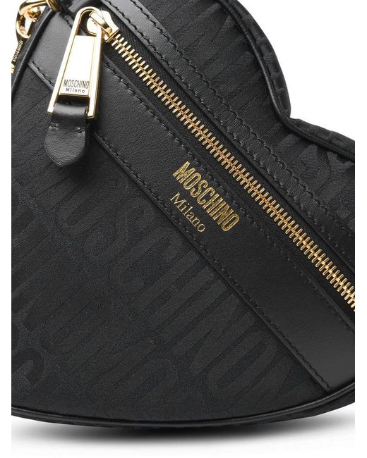 Moschino Black Logo Jacquard Heart Shaped Clutch Bag