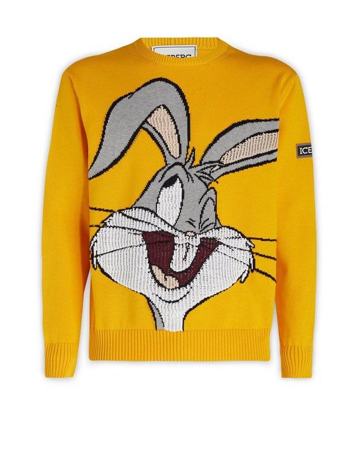 Iceberg Yellow Bugs Bunny Intarsia Knitted Sweater for men