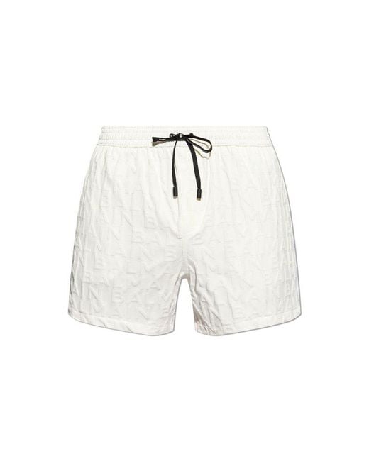 Balmain White Logo Monogram Drawstring Swim Shorts for men