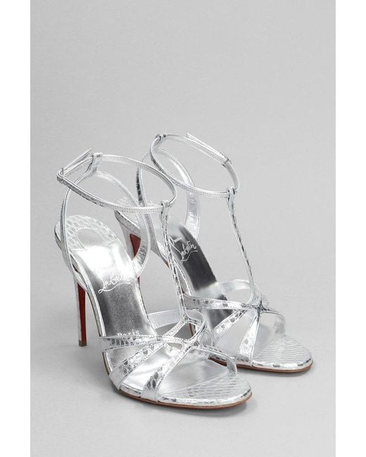 Christian Louboutin White Tangueva 100 Sandals In Silver Leather