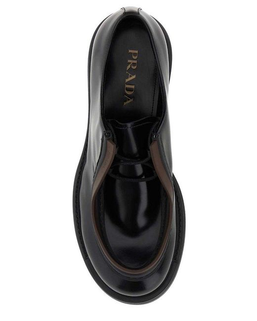 Prada Black Opaque Brushed-leather Lace-up Shoes for men