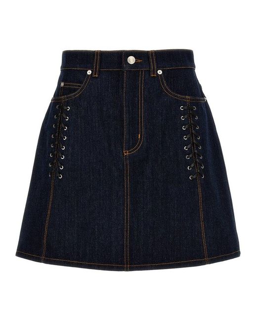 Alexander McQueen Blue Lace-Up Denim Skirt