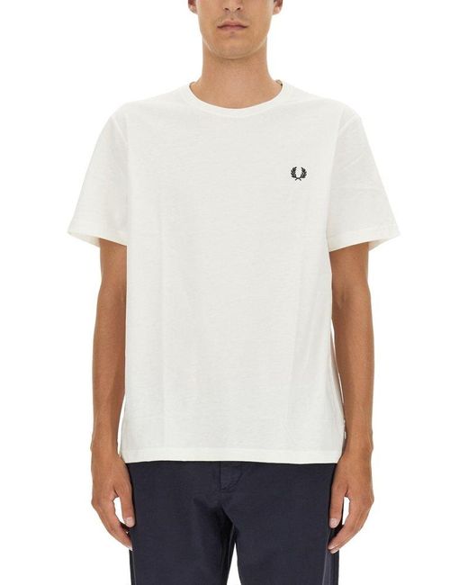 Fred Perry White Logo-embroidered Crewneck T-shirt for men