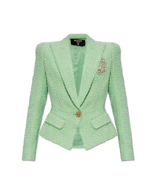 Balmain Green Tweed Blazer,