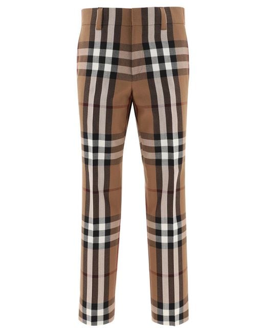 Burberry Brown House Check Wool Trousers 50 Wool for men