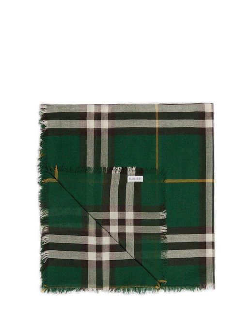 Burberry Green Check-printed Fringed-edge Scarf for men