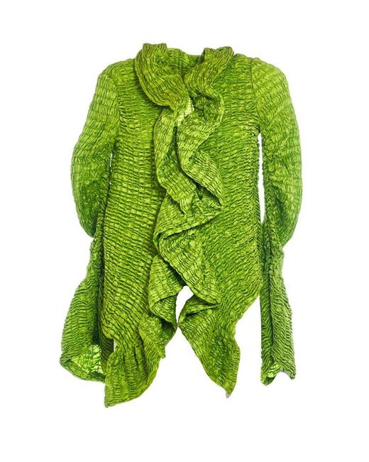 Dries Van Noten Green Ruffled-detail Sweater