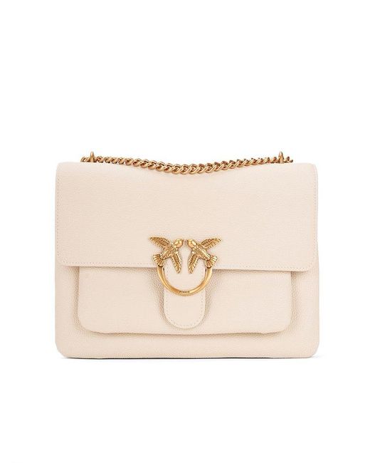 Pinko Natural Logo Plaque Chain-Linked Crossbody Bag