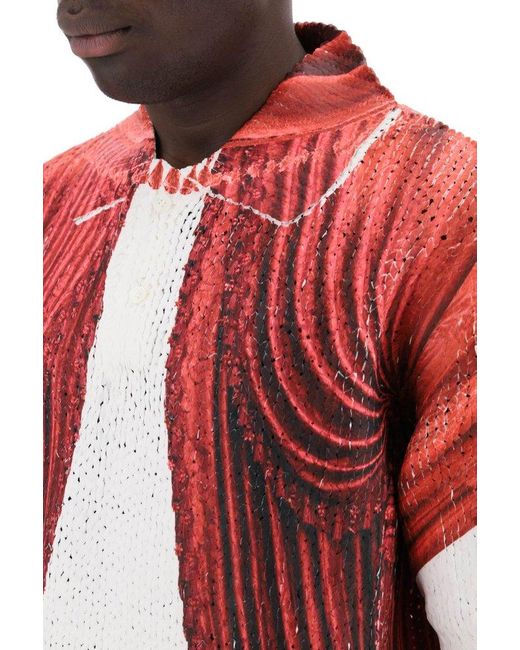 Comme des Garçons Red Graphic Printed Knit Polo Shirt for men