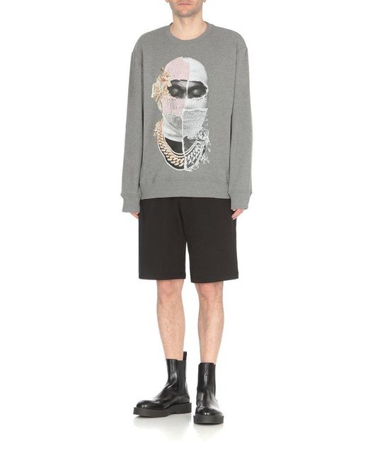 Ih Nom Uh Nit Gray Mask Printed Crewneck Sweatshirt for men