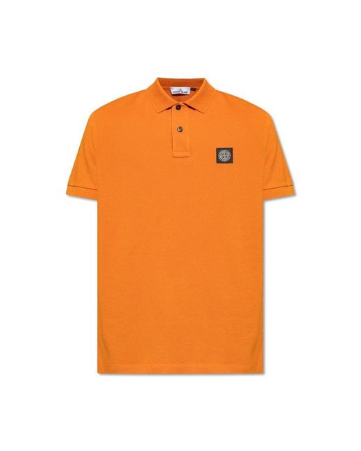 Stone Island Orange Polo With Logo Patch, for men