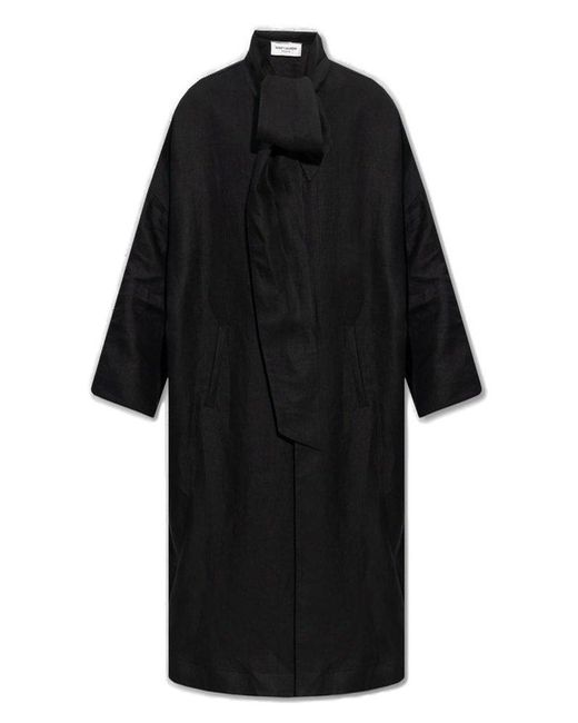 Saint Laurent Black Tie Detailed Long-sleeved Kaftan for men