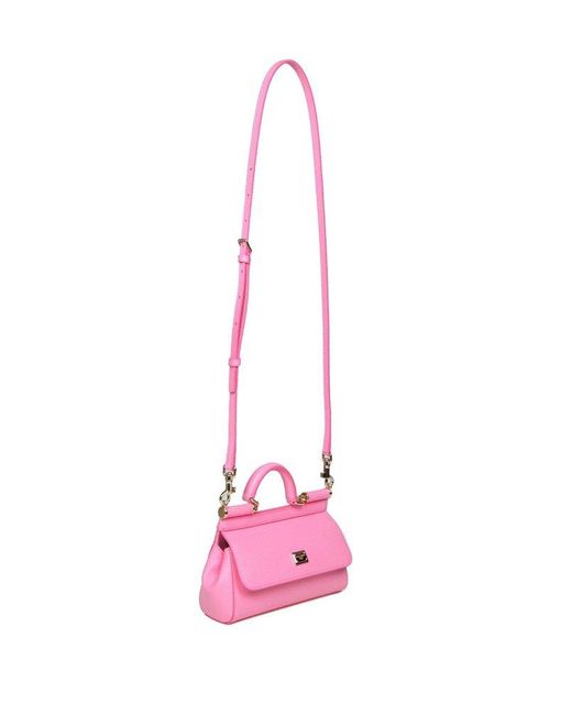 X Kim Sicily Small Leather Shoulder Bag in Pink - Dolce Gabbana