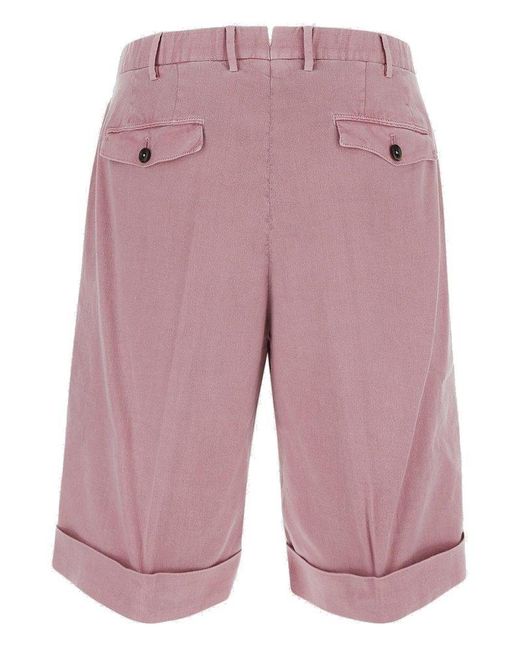 PT Torino Pink Pleated Turn-up Hem Bermuda Shorts for men