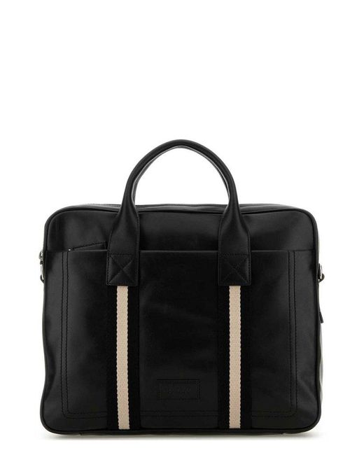 Bally Black Striped Briefcase for men