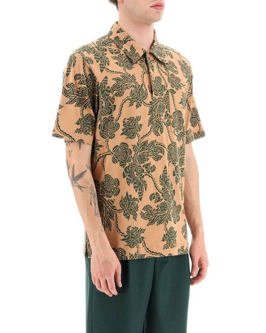 Dries Van Noten Natural All-Over Flower Print Polo Shirt for men