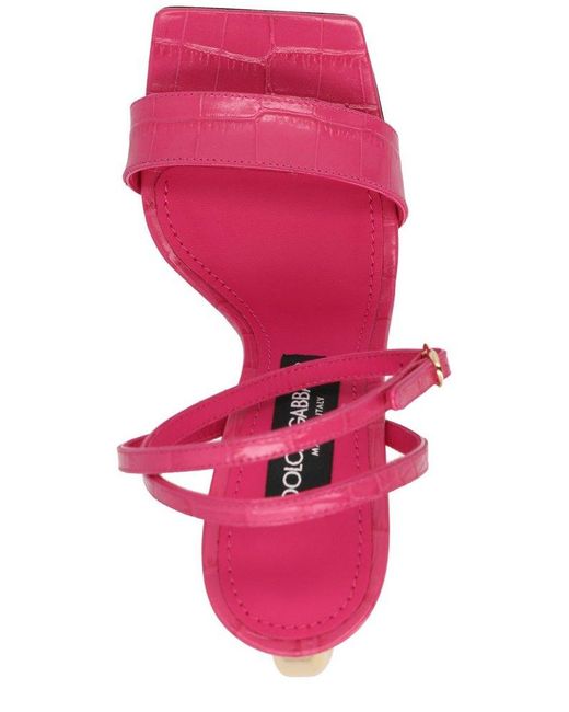 Dolce & Gabbana Red Embossed Dg Heel Sandals
