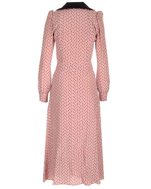 Alessandra Rich Pink Heart Printed Pleated Midi Dress