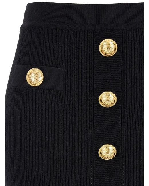 Balmain Black Button Detailed High-rise Mini Skirt