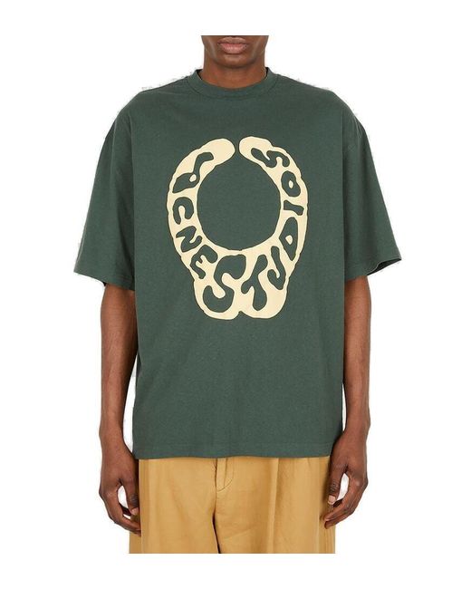 Acne Green Logo Printed Crewneck T-shirt for men
