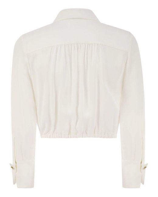 Elisabetta Franchi White Georgette Cropped Shirt With Elastic Band