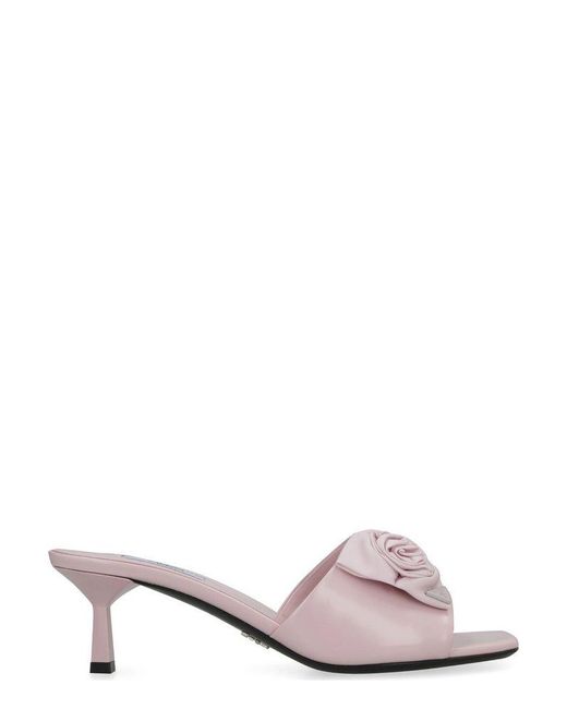 Prada Pink Floral-appliqué Slip-on Heeled Sandals