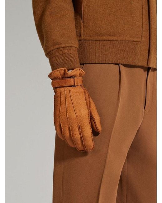 Zegna Brown Peccary Leather Gloves for men