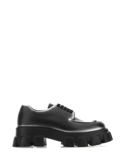 Prada Black Moonlith Brushed Leather Lace-up Shoes for men