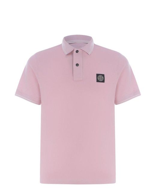 Stone Island Pink Logo Patch Short-sleeved Polo Shirt for men