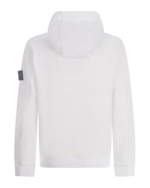 Stone Island White Compass Patch Cotton Hoodie for men