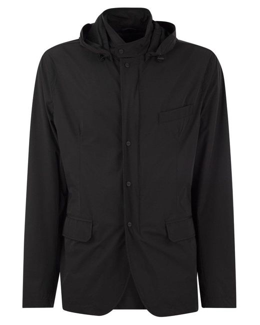 Herno Black Technical Fabric Jacket With Hood for men