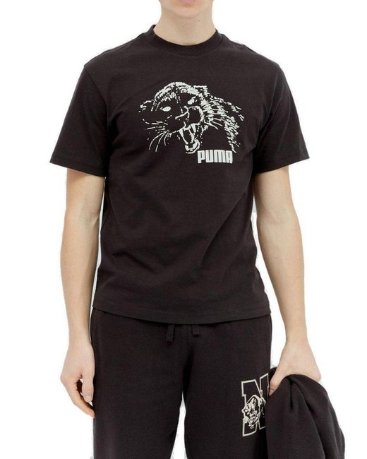 PUMA Black Logo Printed Crewneck T-shirt for men