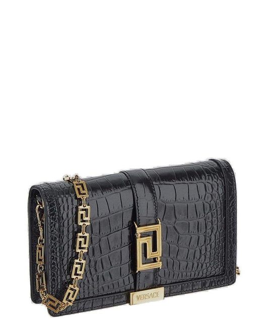【送料&関税込】Versace Chain-linked Mini Shoulder Bag Versace Embossed Goddess Chain-Linked Shoulder Bag in Black