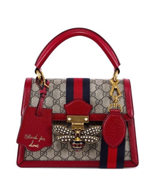 Gucci Red Queen Margaret Crystal Embellished Bee Clasp Tote Bag